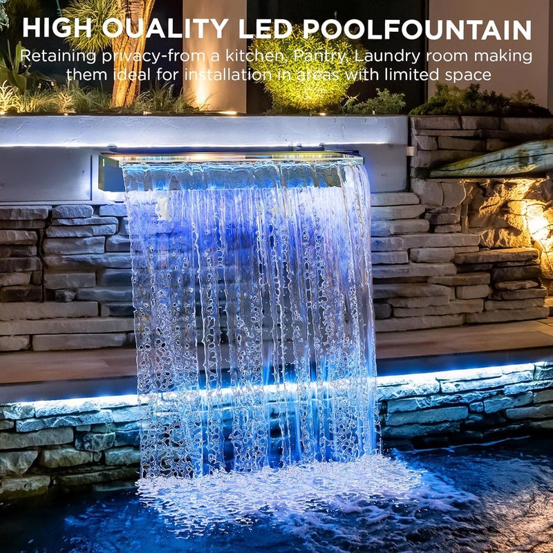 Kfpmx Acrylic Pool Fountain Waterfall with LED Lights - 23.6" LED Strip Remote Control with 18 Colors, Smooth Water Flow & Cascade Blade, Easy Installation for Outdoor, Garden, Patio & Ponds - Image 3